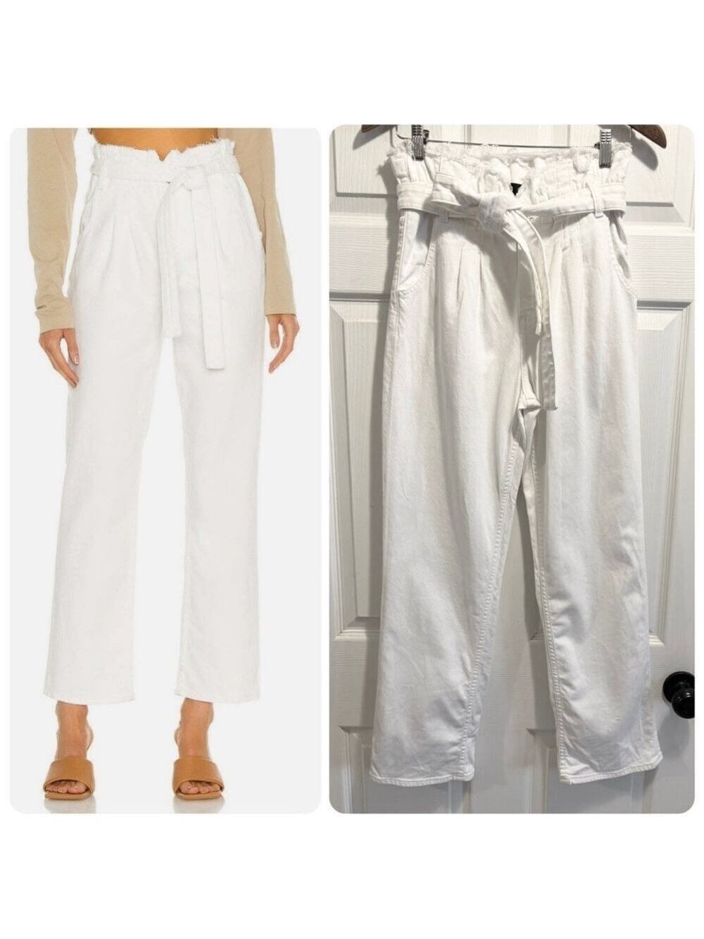 Hudson Jeans Remi High Rise Paperbag Waist Straight Leg White Jeans Tie Front 26